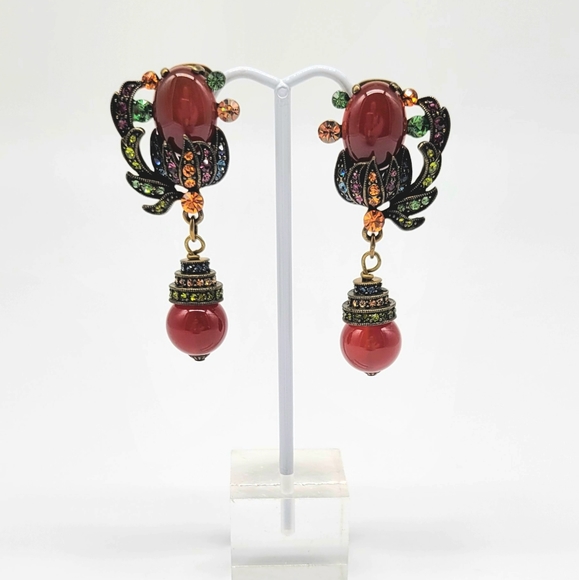 Heidi Daus Carnelian and Multicolor Swarovski Crystal Clip on Dangle Earrings - Picture 8 of 11